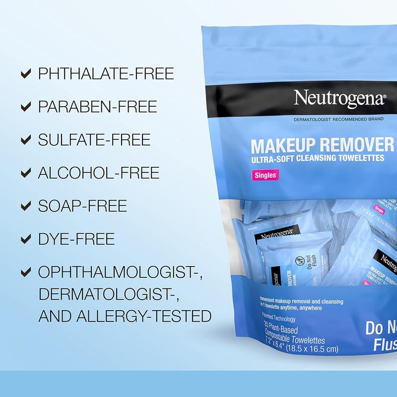 Makeup Remover Cleansing Towelette Singles, Daily Face Wipes To Remove Dirt, Oil, Makeup & Waterproof Mascara, Individually Wrapped, 20 Count 5
