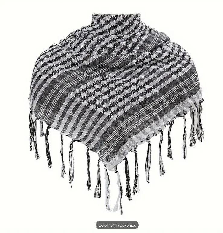 Black And White Arab Arabic Scarf Keffiyeh Head Neck Face Wrap Shawl Unisex Khimar Hijab Shemagh Arafat Dubai Desert Army Safari Men Women Palestine Scarves Sarong Cover Wind Dust Protection 6