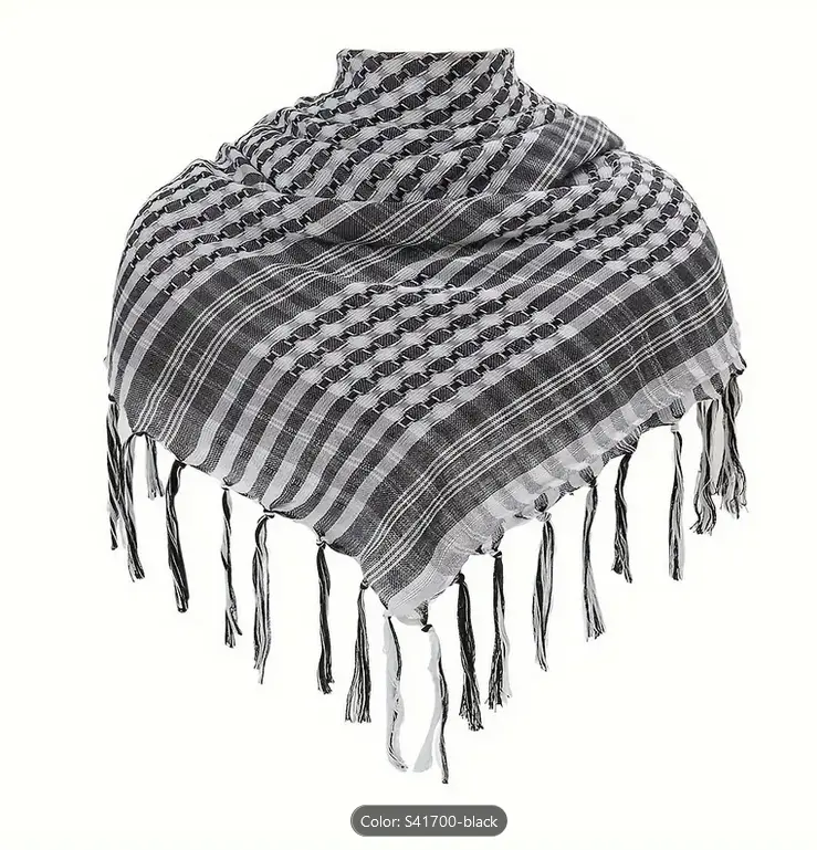 Black And White Arab Arabic Scarf Keffiyeh Head Neck Face Wrap Shawl Unisex Khimar Hijab Shemagh Arafat Dubai Desert Army Safari Men Women Palestine Scarves Sarong Cover Wind Dust Protection 6