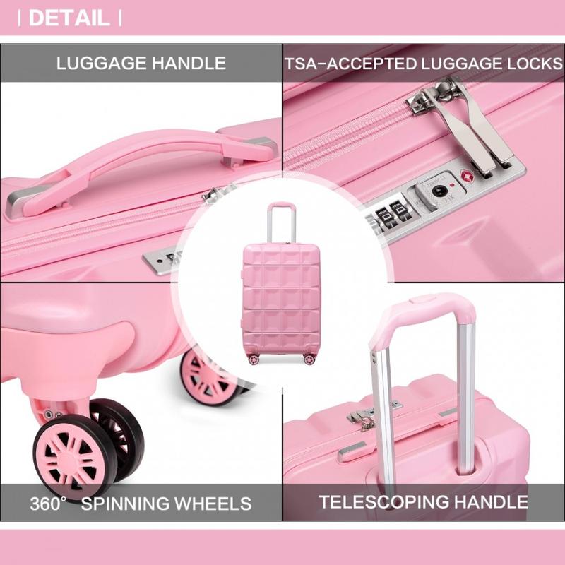 [MissLulu Bags] Waffle Design Lightweight Hard Shell ABS 20''/24''/28'' Suitcase with TSA Lock and 13'' Vanity Case - Pink 5