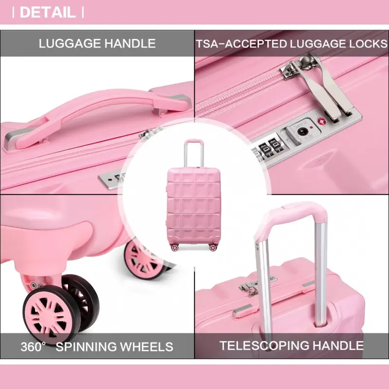[MissLulu Bags] Waffle Design Lightweight Hard Shell ABS 20''/24''/28'' Suitcase with TSA Lock and 13'' Vanity Case - Pink 5