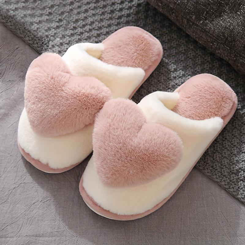 Cute Heart Decor Slippers, Casual Slip On Plush Lined Shoes, Comfortable Indoor Home Valentine's Day Slippers Girl Footwear 2