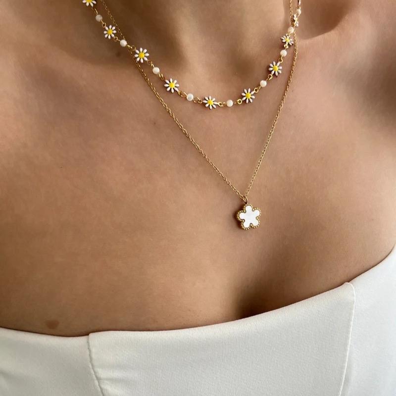 Women's Clover Necklace with Five-Leaf Flower Design and Natural White Shell Artificial Zircon Cuff 4