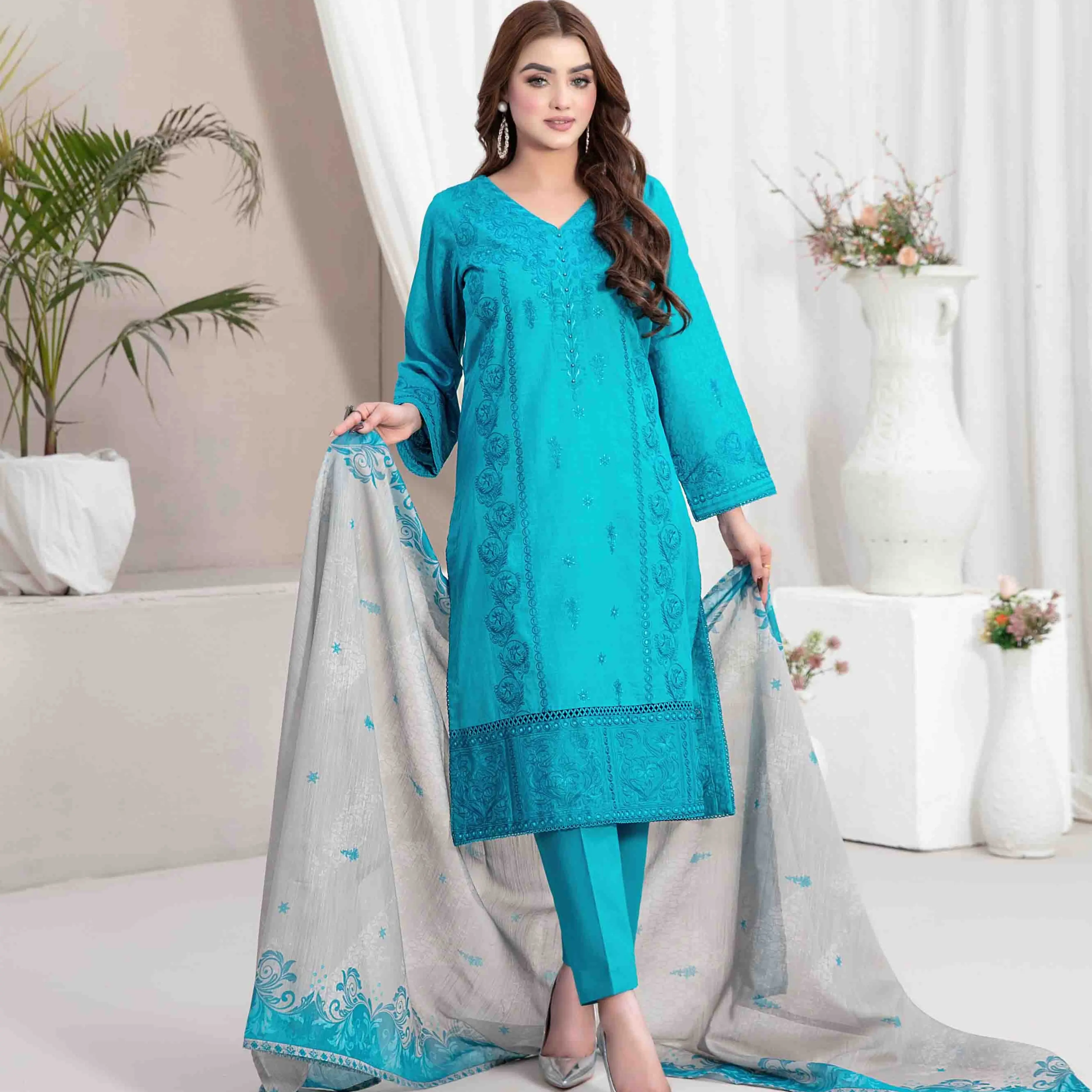 Lekeesha By Tawakkal Fabrics | D-2831 | - 3 Piece Stitched Lawan Embroidered Shirt With Trouser Cotton Dress