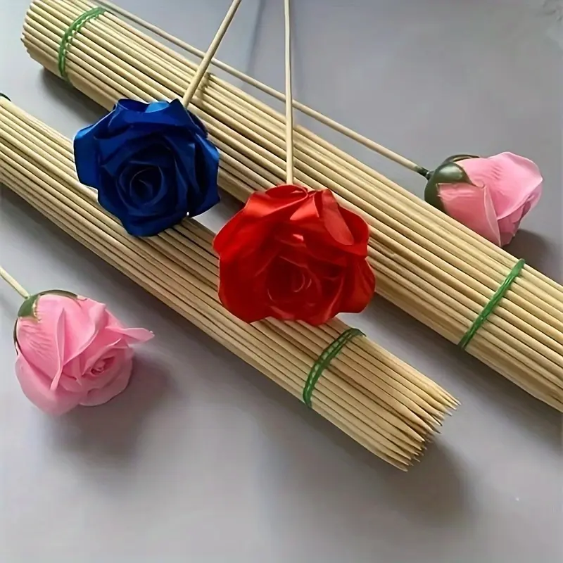 【AMAJ】40pcs Cartoon Wooden Rose Sticks for Flower Arrangement, Valentine'S Day & Universal Gift Wrapping Supplies - Decorative Bouquet DIY Craft Stems
