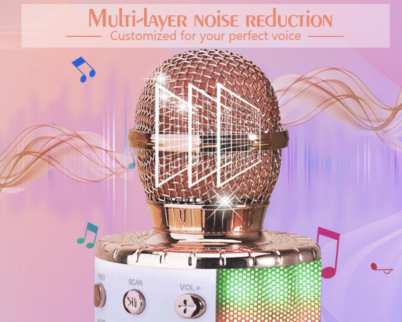 Wireless Bluetooth Karaoke Microphone with Led Lights Portable Handheld Singing Karaoke Speaker Machine Toys Gifts for Kids Adults - Rose Gold 1