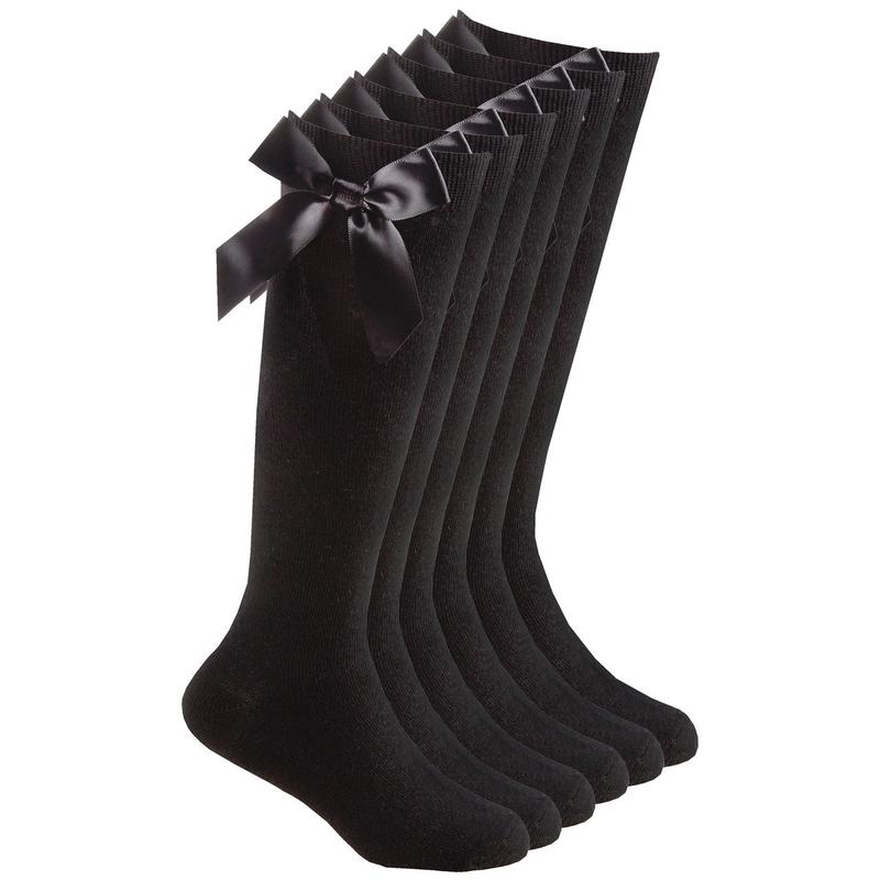 3 Pairs Girls Cotton Rich Knee High School Sock Back to School Uniform Long Socks Satin Bow Knee Length UK 6-8.5 9-12 12.5-3.5 4-5.5
