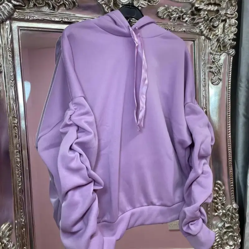 Ruched Arm Ribbon String Hoodie, Oversized Baggy Comfortable Womenswear 6