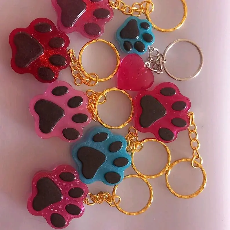 Handmade Resin Colourful Paw Print Keyring/Key Holder - Perfect for Keys