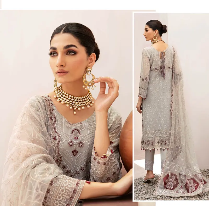 Ramsha Kaashish 3 pc Trouser suit with heavy embroidered dupatta 3
