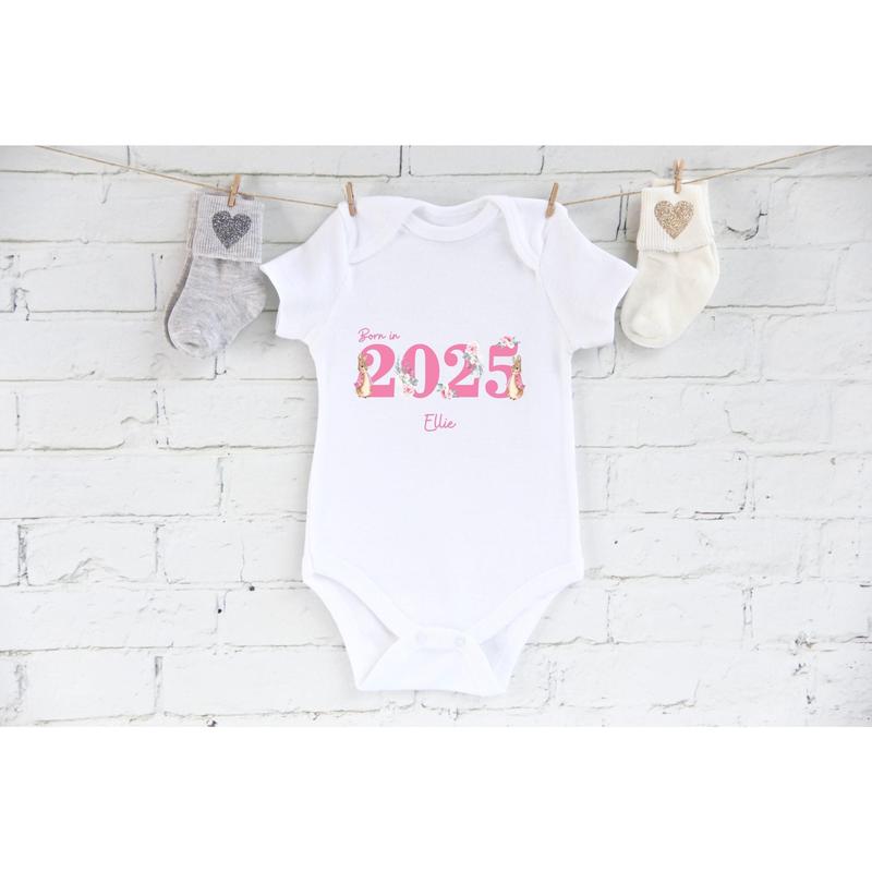 Personalised Peter Rabbit Born in 2025 Baby Outfit, Coming Home - New baby arrival Vest, Rompersuit 4