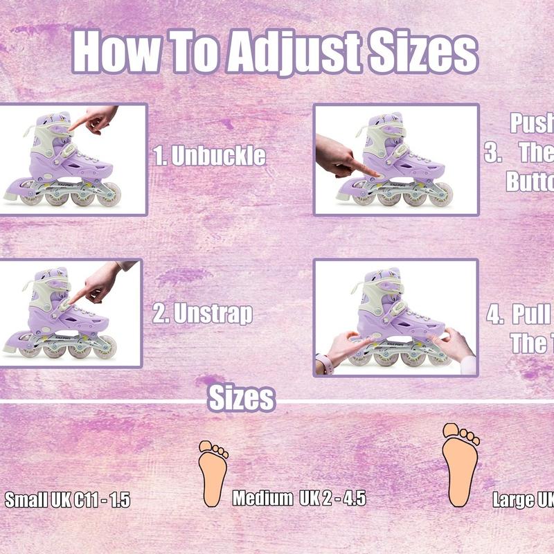 Scale Sports - Adjustuble Roller Skates with light up wheels for children and adults - Kids Inline Roller boots with storage bag for toddler, Roller blades for girls, boys, professional and beginner. 8