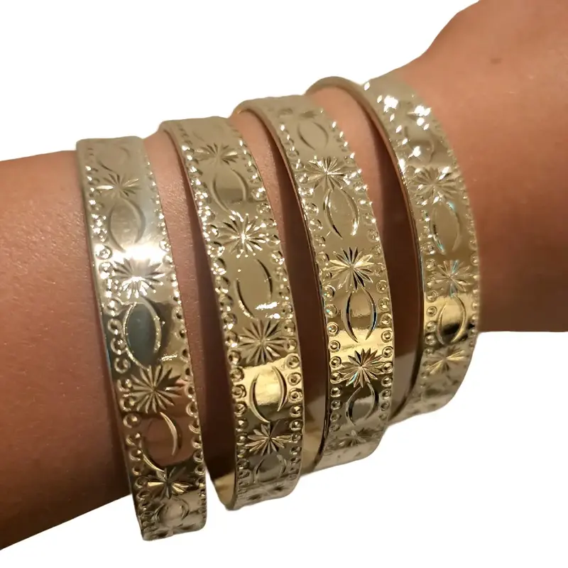 star burst stacking bangles medium width set of 4 gold or silver plated available stainless Steel. 0