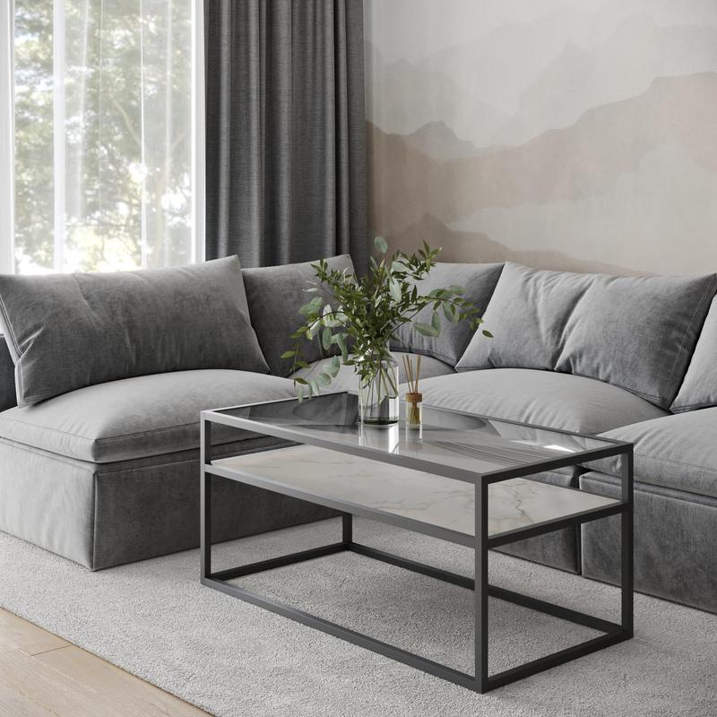 2-Tier Reversible Coffee Table - White Stone/Concrete 4