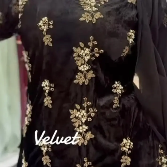 Women's Velvet Sequins Pearl Embroidered 3 Piece Suit Set - Womenswear