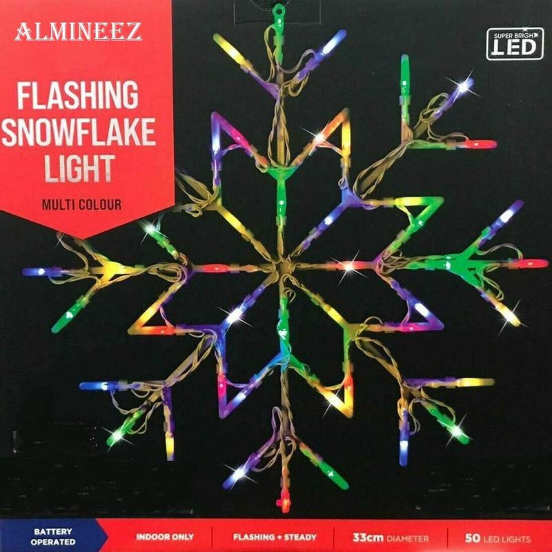 Almineez Christmas 50 LED Snowflake Light Flashing Silhouette Home Window Xmas Festive Decoration Flashing Lights - New Year Light Up Party (Multi Coloured) 5
