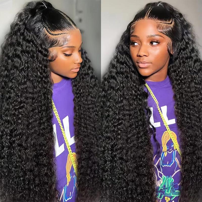 Product Introduction of Deep Wave 13x4 Lace Front Human Hair Wig for Women - Curly 13x6 Wet and Wavy Pre Plucked Hairline Bleach Knots, Natural Black Color 11