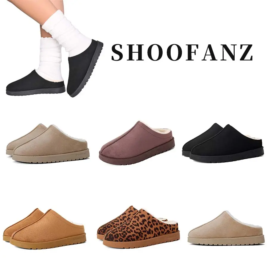 SHOOFANZ Women's Suede Fuzzy Slippers Women's Winter Warm Slippers Women's Casual Comfort Slippers Women's Home Non-Slip Slippers Women Outdoors Walking Shoes Size 3-9 Women's Solid Leopard Print Style Slippers botas