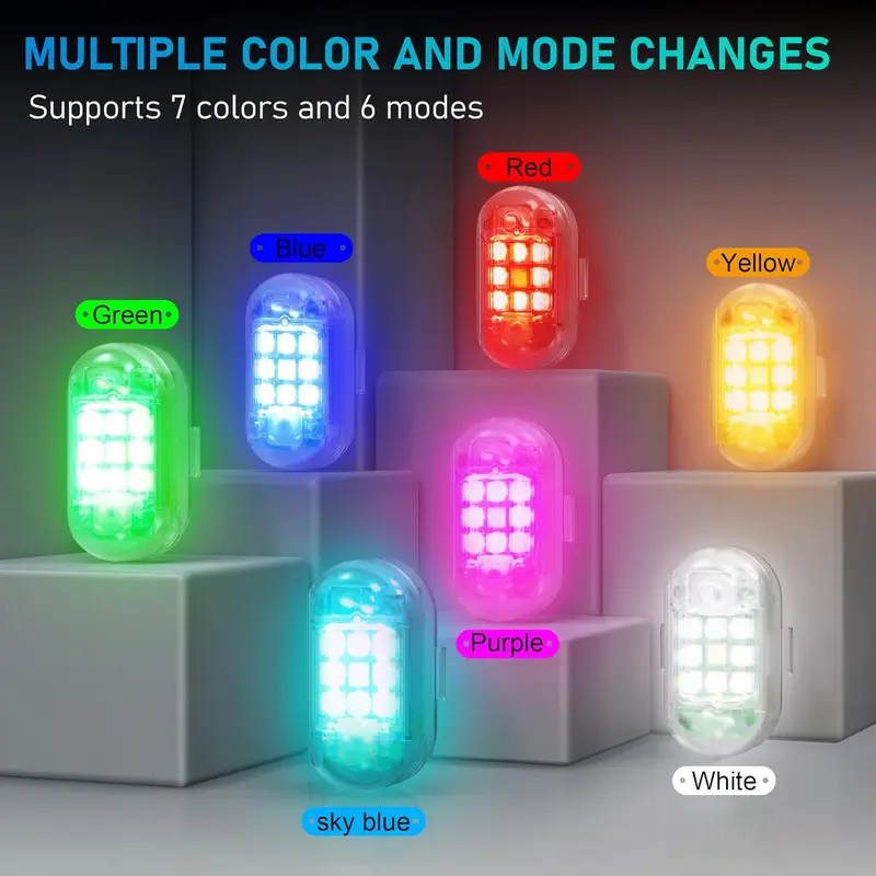 Wireless Car Strobe Lights with Remote Cool LED Flash Lamp Anti-Collision Drone Light 7 Color Warning Taillight for Car Aircraft Scooter Bike Motorcycle Night Warning Lights 2