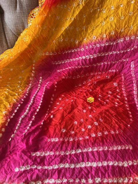 Multicoloured BANO print dupatta chunni scarf fancy. Available in 3 designs. Crushed Silk touch material. Approx L235cmxW90cm 7