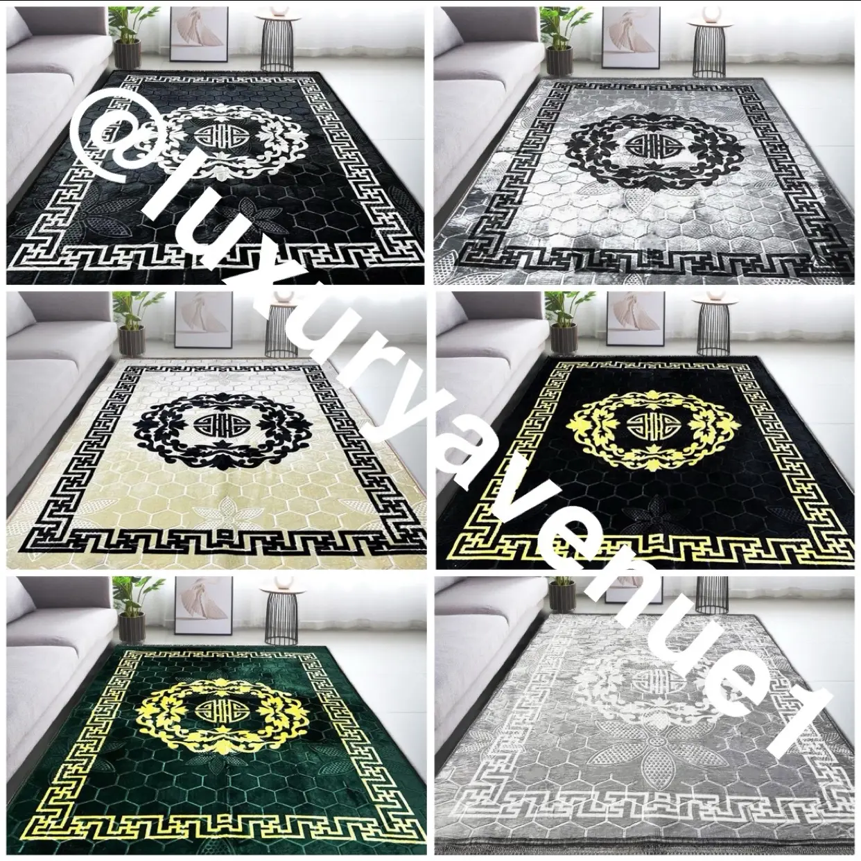 Flowery Greek Style Rugs - Non-Slip & Machine Washable
