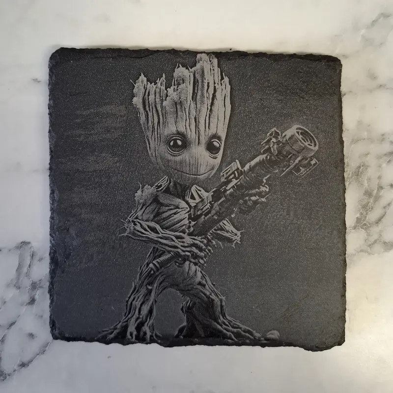 Laser Engraved Slate Coaster with Black Pads on Bottom - 10cm x 10cm - Tableware Tableware 4