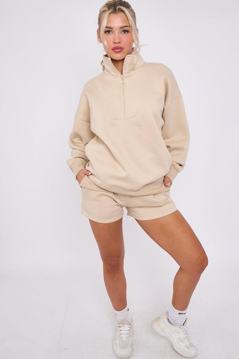 Product Introduction of H.O.S Women's 1/2 Zip Top & Shorts Fleece Co-ord Set 9