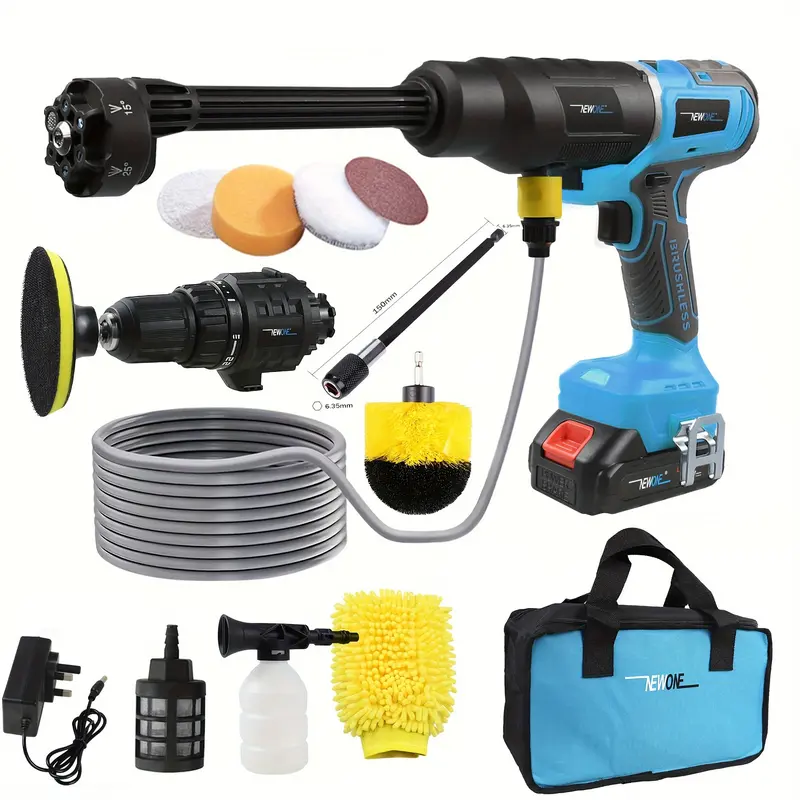 18V 2 In 1 Cordless High-pressure Cleaning Gun With Electric Drill Attachment, Two-in-one Cleaning And Drilling Function, 6-in-1 Nozzle, 5m Water Pipe, Multi-functional Water Gun For Indoor Cleaning, Yard Cleaning, Cars Cleaning And Polishing Etc. 2