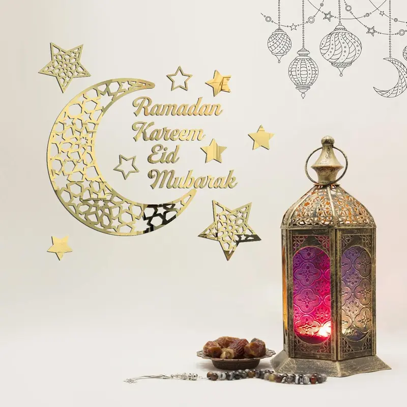 Ramadan Mubarak Decorations for Home Ramadhan Decoration Wall Stickers Eid Decor Moon Star Acrylic Walls Decals for Islamic Muslim Home 6