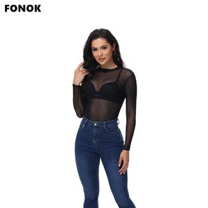 FONOK 1/2PCS Jumpsuit mesh see-through ultra-thin women's half-high neck long-sleeved one-piece tops，Yoga indoor onesie，The new Valentine's Day gift for your girlfriend in 2024