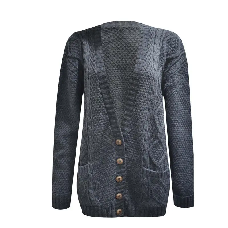 Women Ladies Long Sleeve Button Top Chunky Aran Cable Knitted Grandad Cardigan 8-22 Fit Knitwear Winter Casual 2