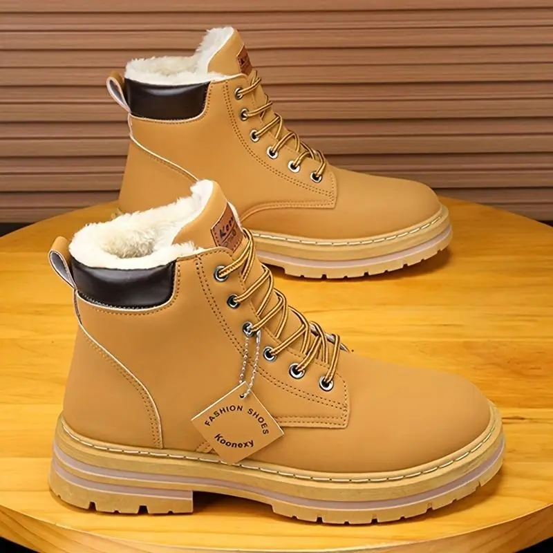 [Customer Favorite] Men's Winter Warm Fleece-Lined Boots - Casual & Sporty High-Top Sneakers for Outdoor, Casual Attire | Lace-Up, Non-Slip PVC Sole 4