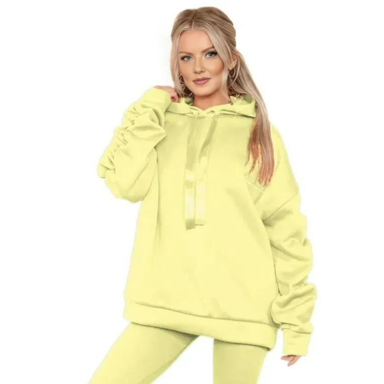 CRAZY LUXE Women's Ruched Sleeve Oversized Hoodie Ladies Ribbon Hoodie Jumper top Sizes 8-22 1