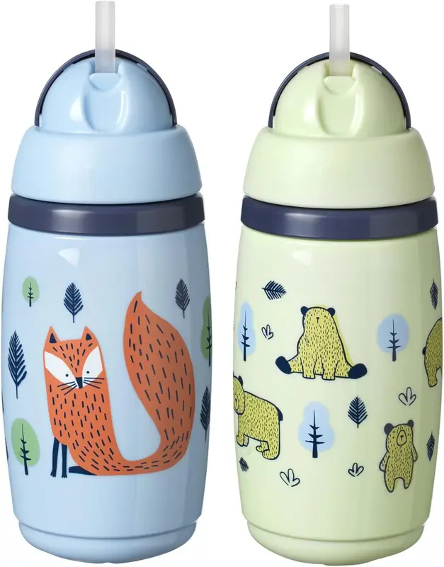 Superstar Insulated Straw Cup for Toddlers, 12m+, 100% Leak and Shake-Proof, Hygienic Antibacterial Straw, 266ml, 2 Pack, Mint and Blue 0