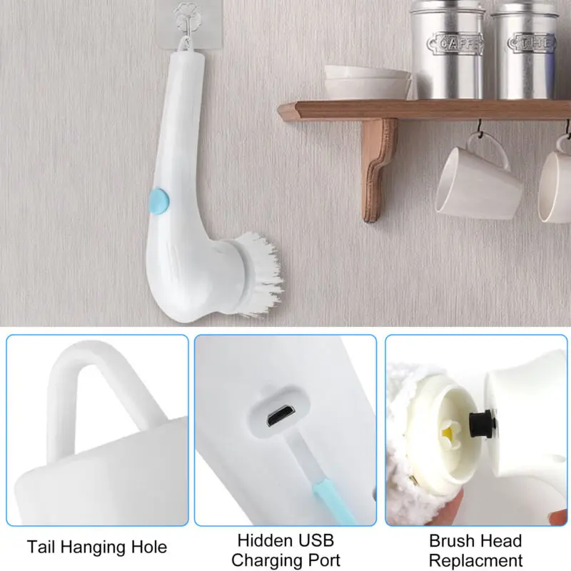 AceHome Waterproof 5-in-1 Electric Handheld Cleaning Brush with USB 1