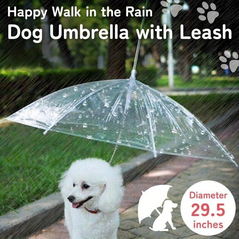 Small Dog Pet Umbrella, Foldable Transparent Rain Snow Protection Umbrella with Leash Chain, Plastic Material, Hand Wash Only 1