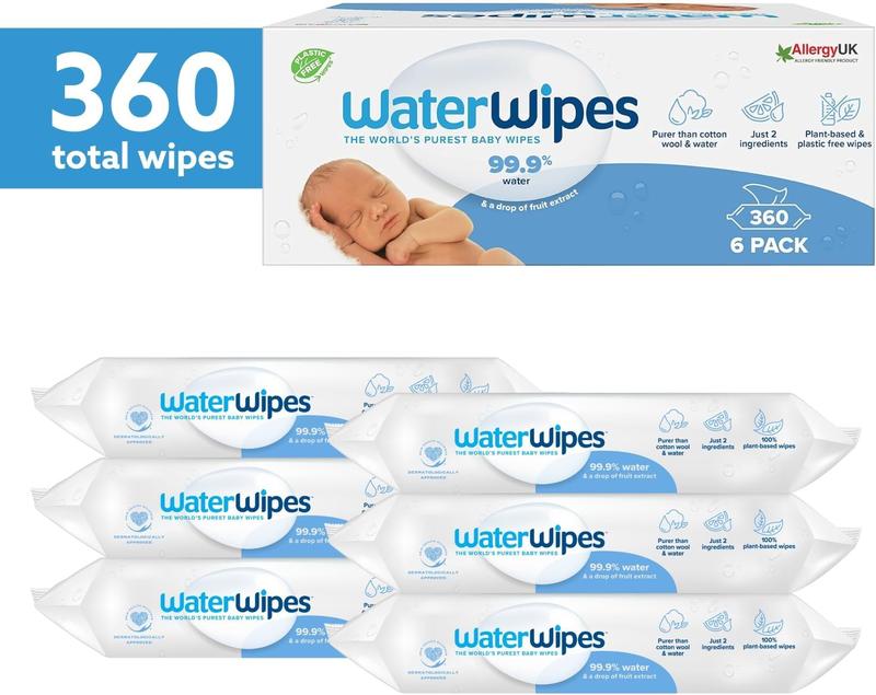 Product Introduction of WaterWipes Plastic-Free Original Baby Wipes, 360 Count (6 packs), 99.9% Water Based Wipes, Unscented for Sensitive Skin 3