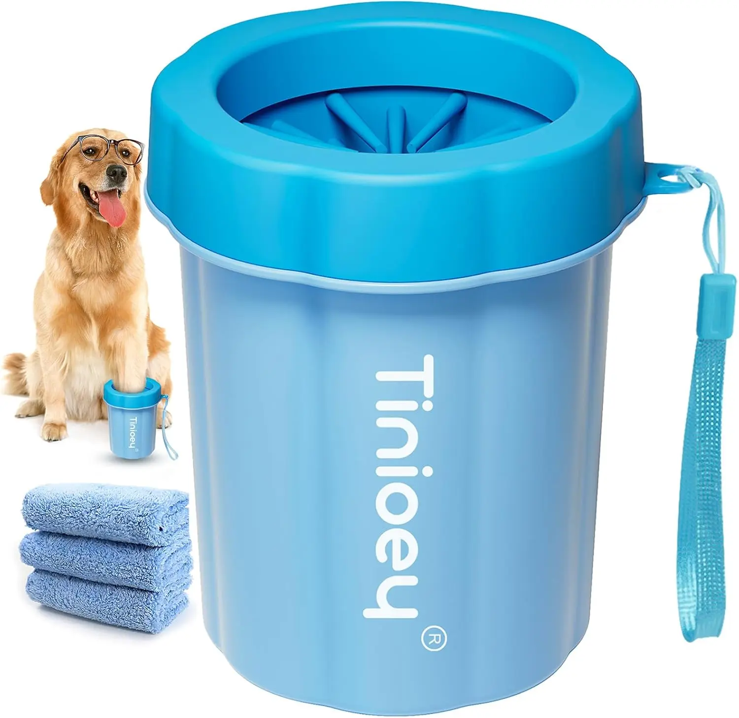 "Tinioey Dog Paw Cleaner – Ultimate Muddy Paws Washer with 3 Absorbent Towels | Essential Dog Walking Accessory & Perfect Dog Gift"