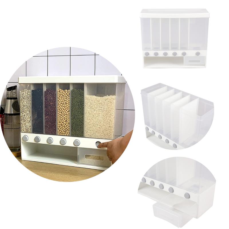 Livingandhome Wall Mounted Cereal Dispenser with Measuring Cup - Kitchen Storage for 6 Grains 0