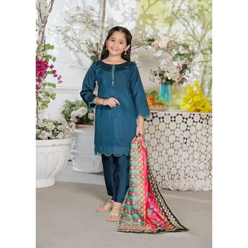HK265 Zarora - Teal Readymade Raw Silk Mummy n Me Suit 4