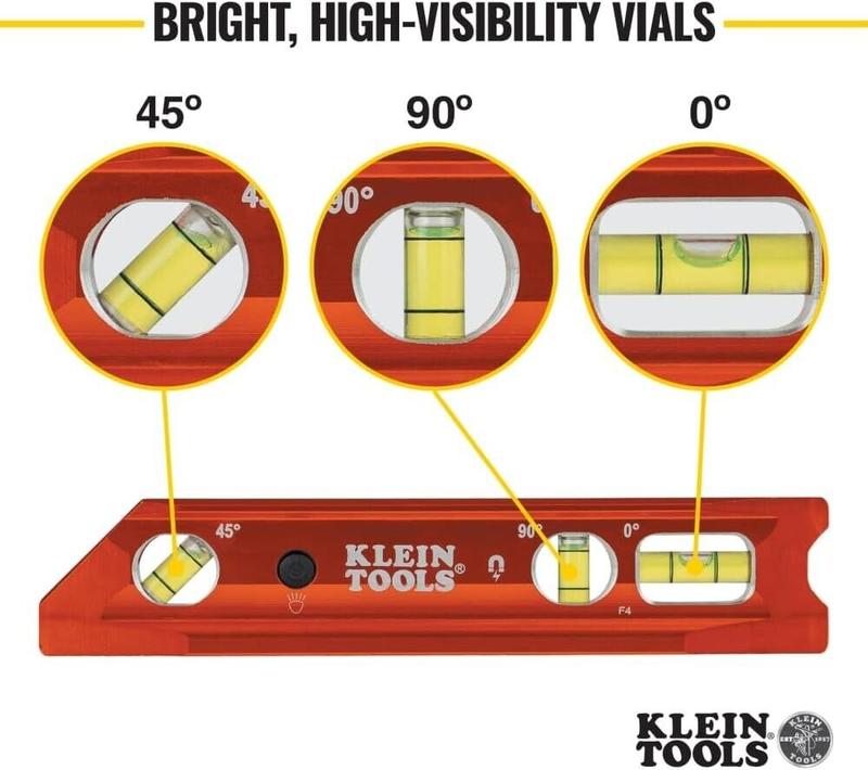Klein Tools Magnetic Torpedo 9"/230mm Spirit Level With LED Light Vials, 935RBLT 2