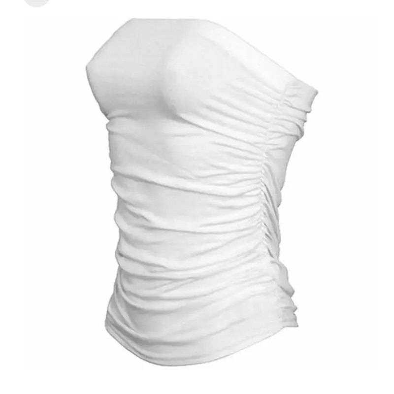EFTINAN Womens Side Ruched Boobtube Top Ladies Stretch Bandeau Strapless Sleeveless Top white tops 8