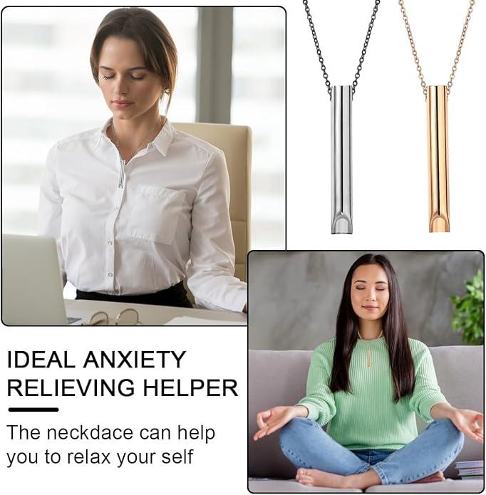 Anxiety Relief Necklace, Mindful Breathing Necklace for Stress & Anxiety Relief, Portable Stress Relief Mindful Necklace Set, Durable Stainless Steel Necklace for Anxiety Relief, Stress Relief Relaxation Gift for Unisex breathing  necklace necklace 4