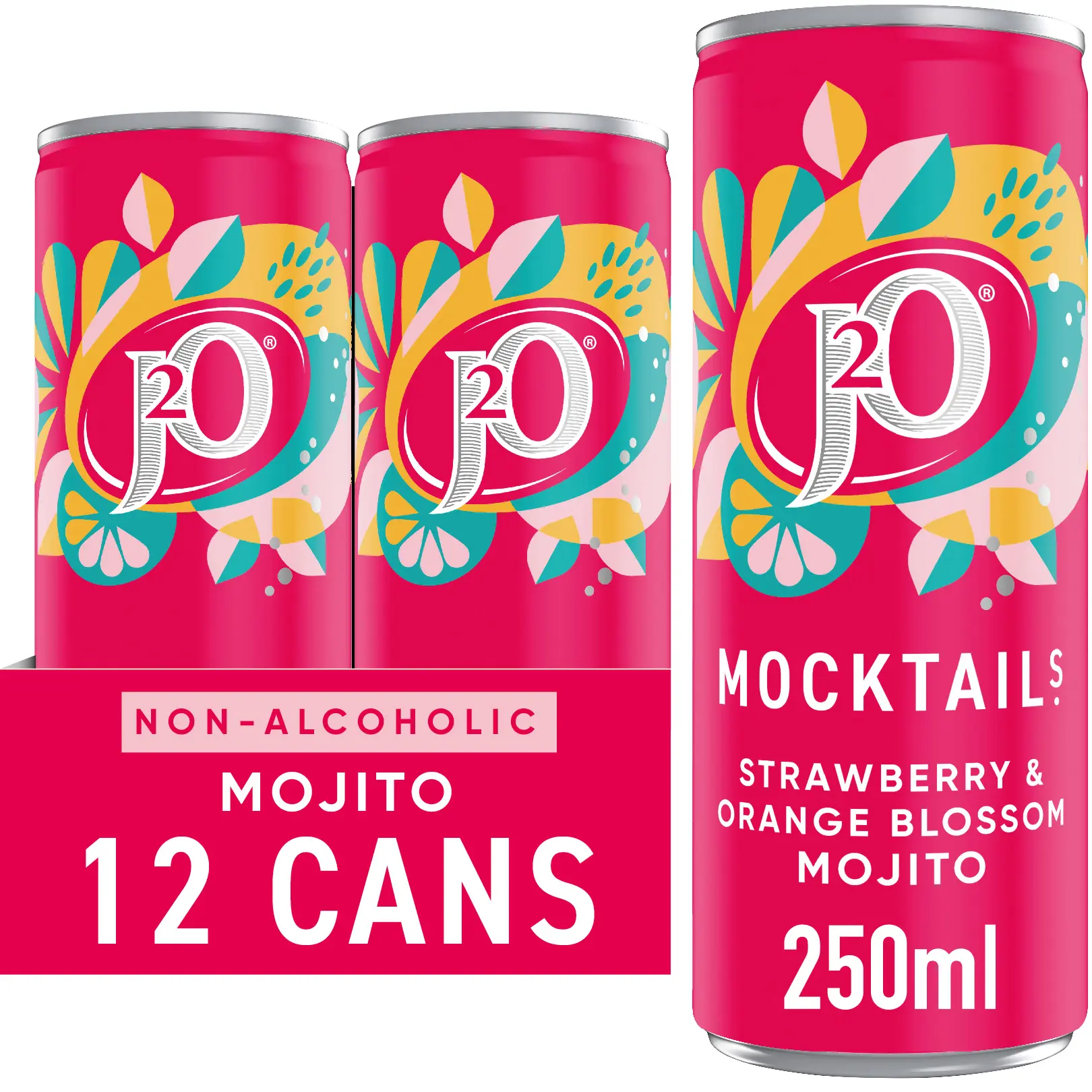 J2O Strawberry & Orange Blossom Mojito Mocktail 12x250ml Cans