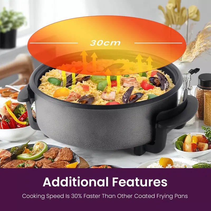 Superlex 30CM Electric Frying Pan with Glass Lid Multi-Function Healthy Cooker Easy Clean 6