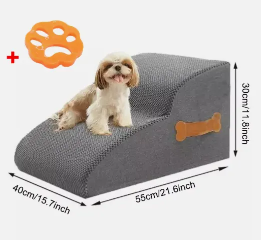 Grey Dog Stairs Pet For Bed Sofa Cats Ladder Ramp With Removable Cover Portable 1