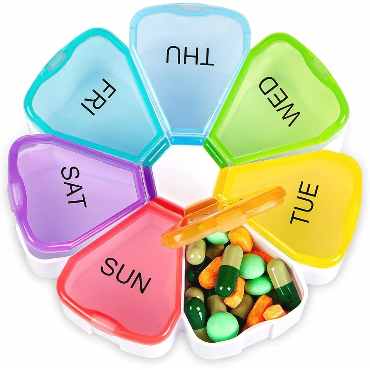 Portable Weekly Pill Box, Easy to Open 7 Day Premium Quality Tablet Box, Travel Pill Case with Snap Shut Lids Design, Pill Organiser for Vitamins, Supplements & Medicine Healthcare Aid