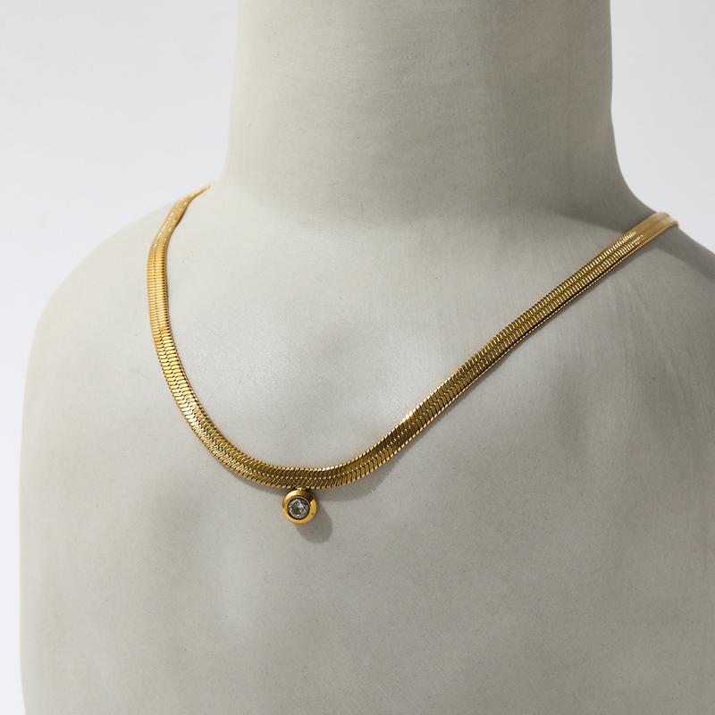 Ilaria Snake Chain Diamond Necklace / 18K Gold Plated Birthday Daily Wedding Anniversary Engagement 4