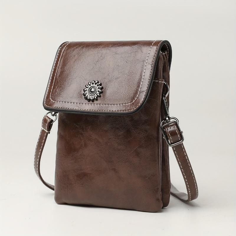 Mini Retro Style Crossbody Bag, Oil Wax Leather Mobile Phone Bag, Women's Shoulder Flap Purse 3
