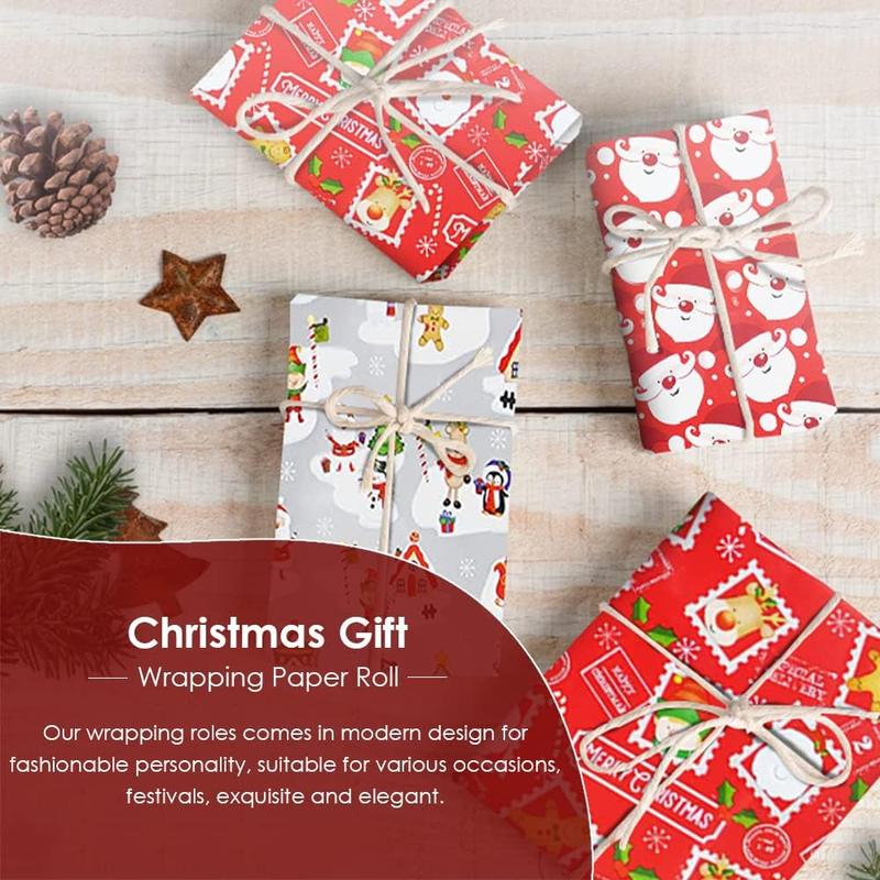 ANGIX Cute Christmas Wrapping Paper Roll with 32+ Matching Tags - 4 x 8m Sheets in 4 Different Colours 4